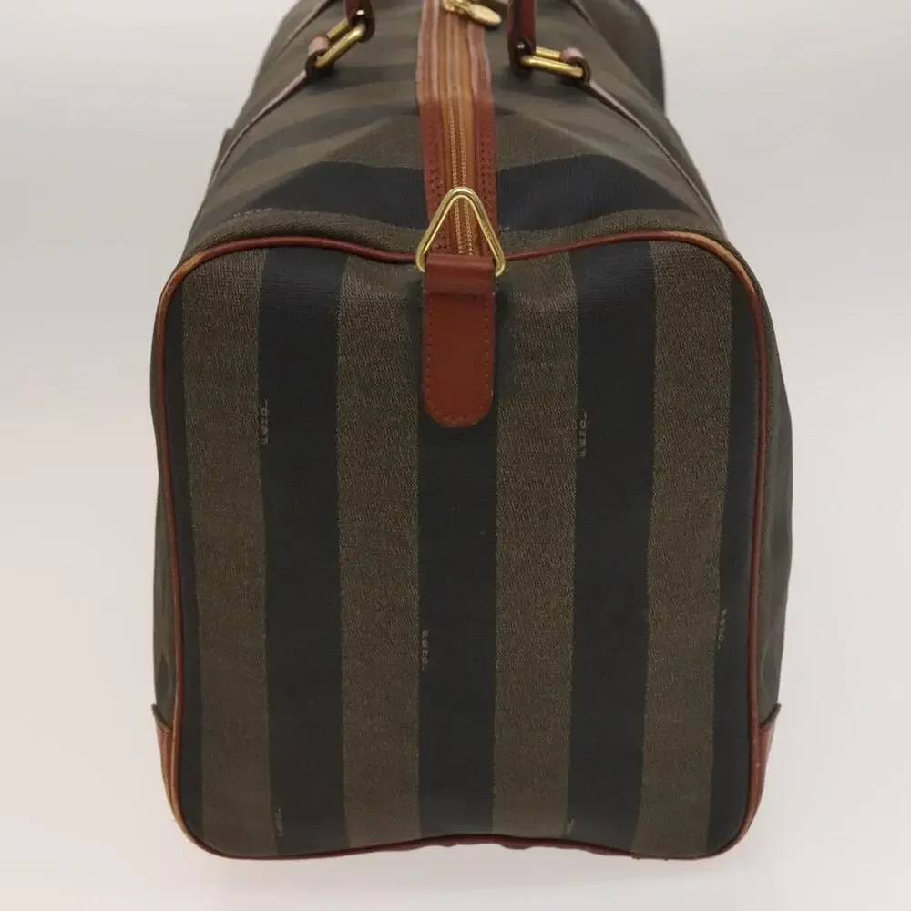FENDI Pecan Canvas Boston Bag Black Brown Gold